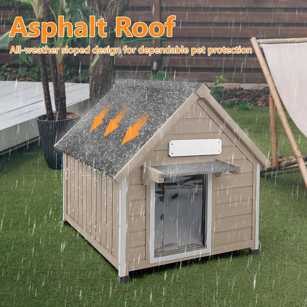Outdoor Dog House for Small to Medium Dogs, Wooden Weatherproof Kennel