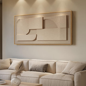 Large Framed 3D Neutral Abstract Wall Art, Horizontal 60x30