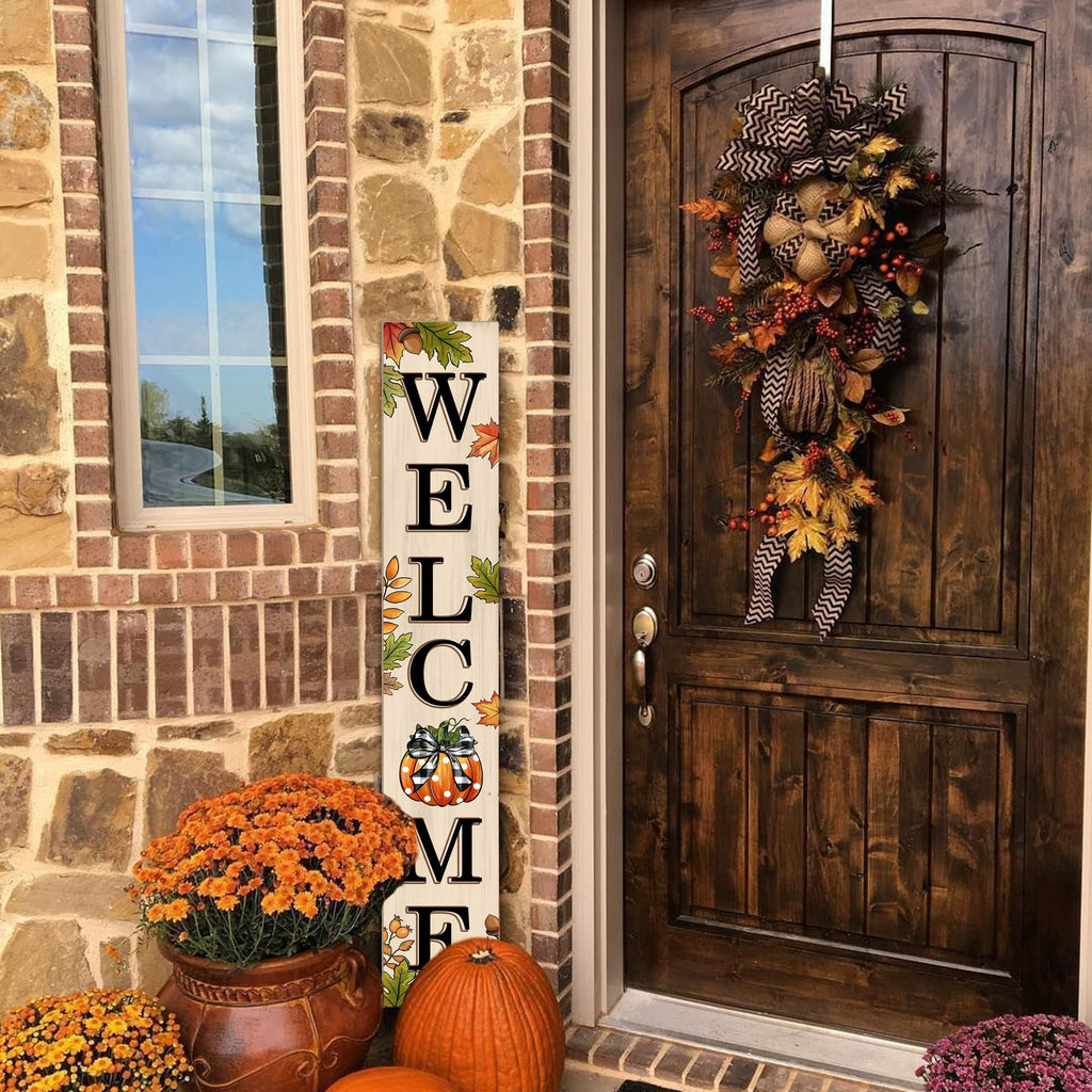 Fall Welcome Sign 47 inch Autumn Pumpkin Vertical Wooden Porch Sign Front Door Decorate For Garden Home Yard