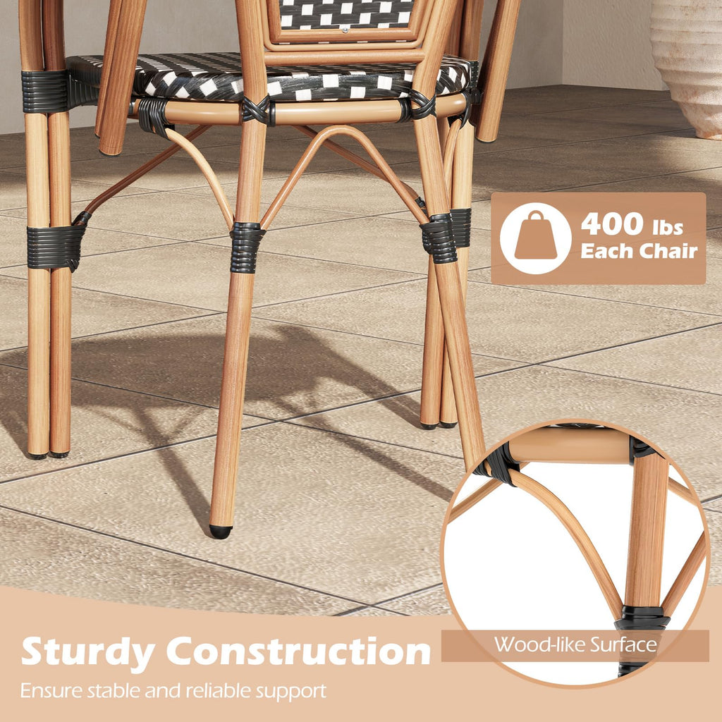 Wicker Patio French Bistro Dining Chairs Set of 2