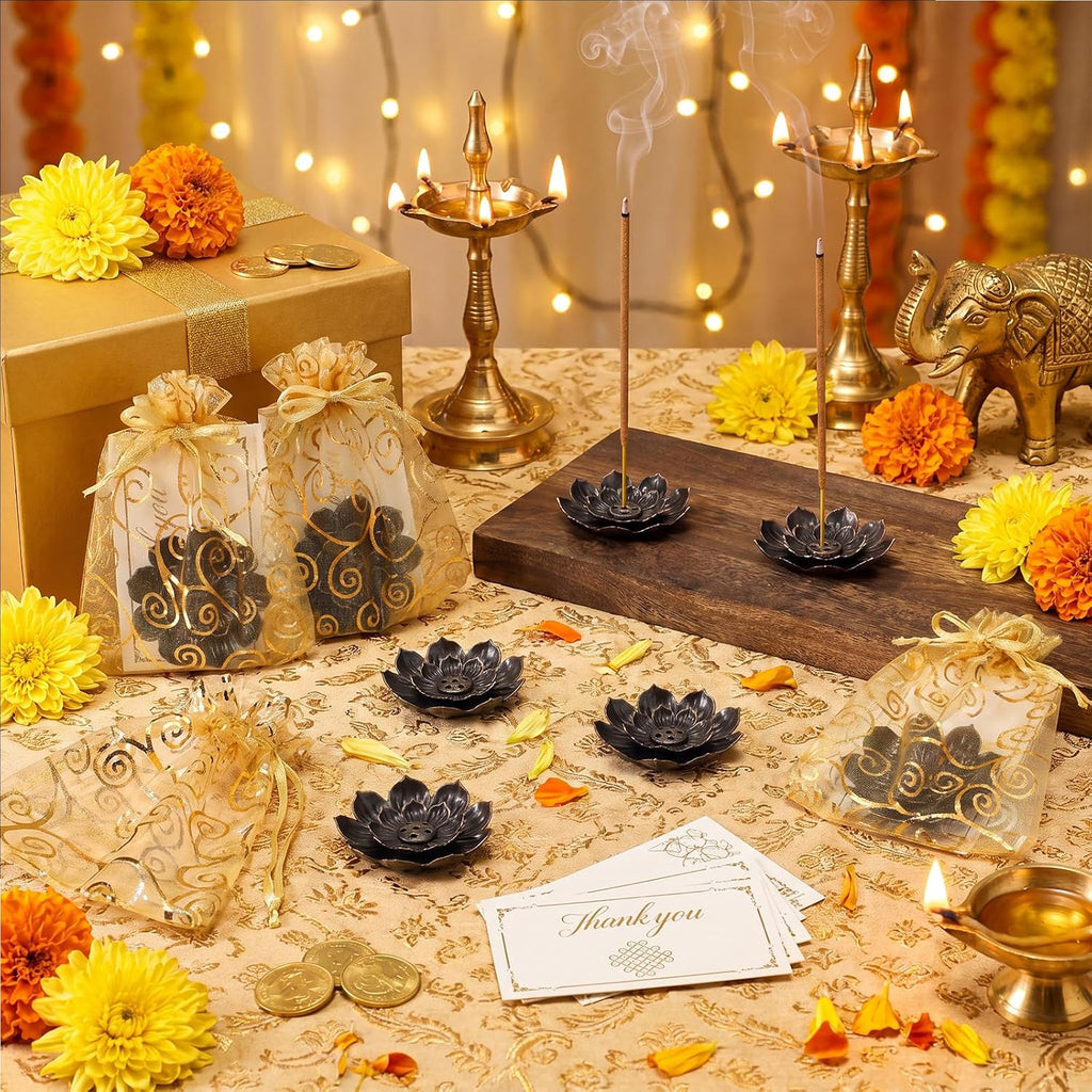 Indian Return Gift Pooja Bulk Lotus Incense Holder, Bronze - Set of 36