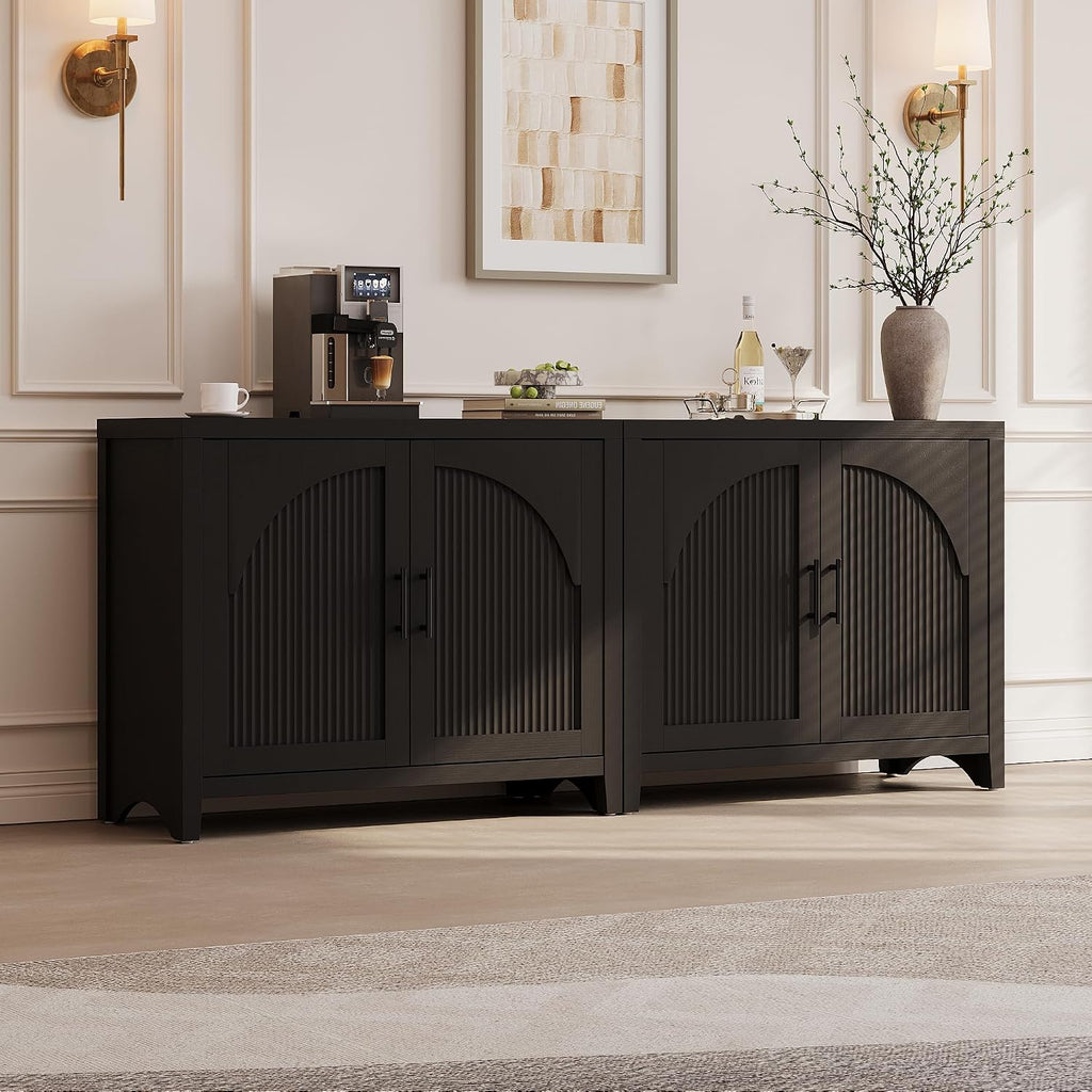 37" Modern Fluted Sideboard Buffet Cabinet with Storage, Black Oak | Small Wooden Modular Storage Cabinet, Adjustable