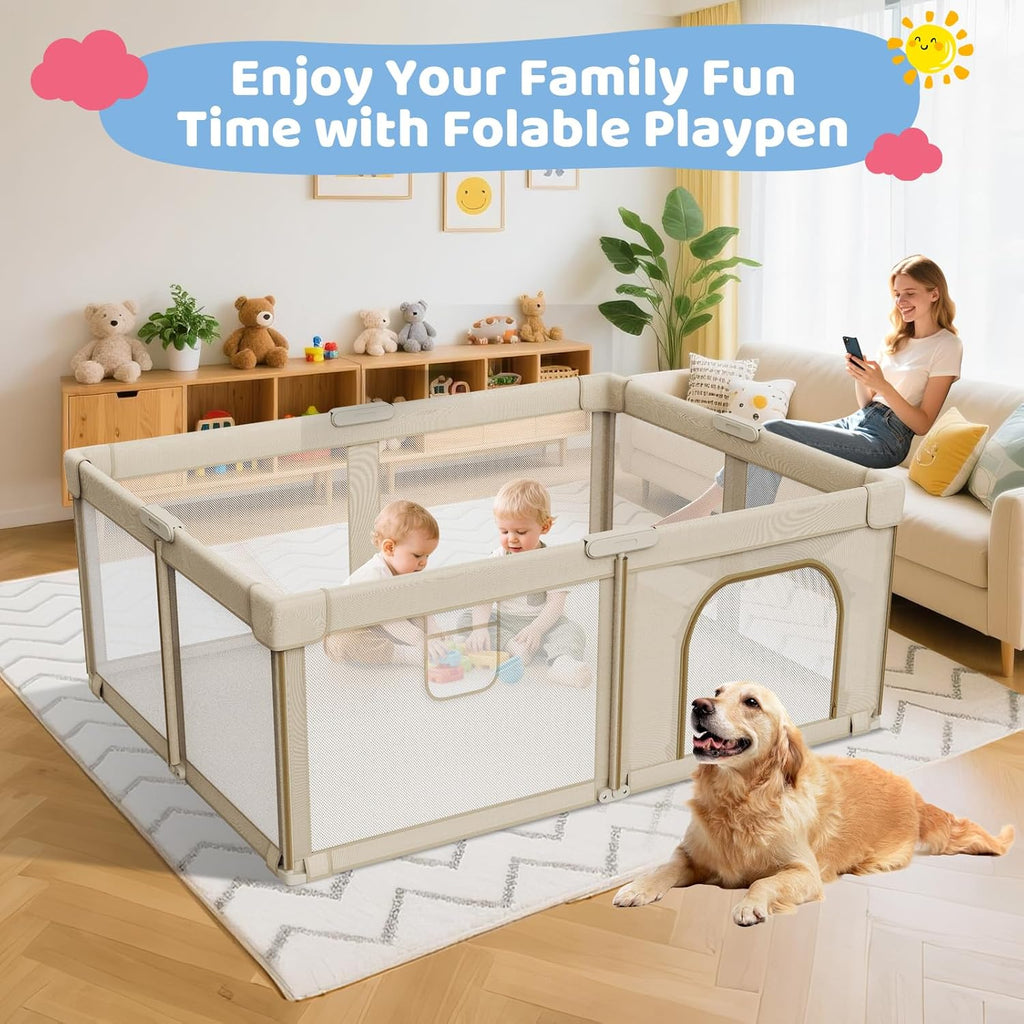 Foldable Baby Playpen 71"x59", Super Large Playpen for Babies and Toddlers | Portable Playpen, Breathable Mesh, No