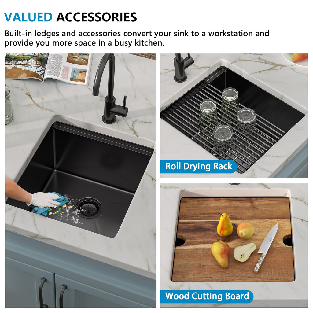 17"x19" Undermount Black Bar Prep Sink Workstation