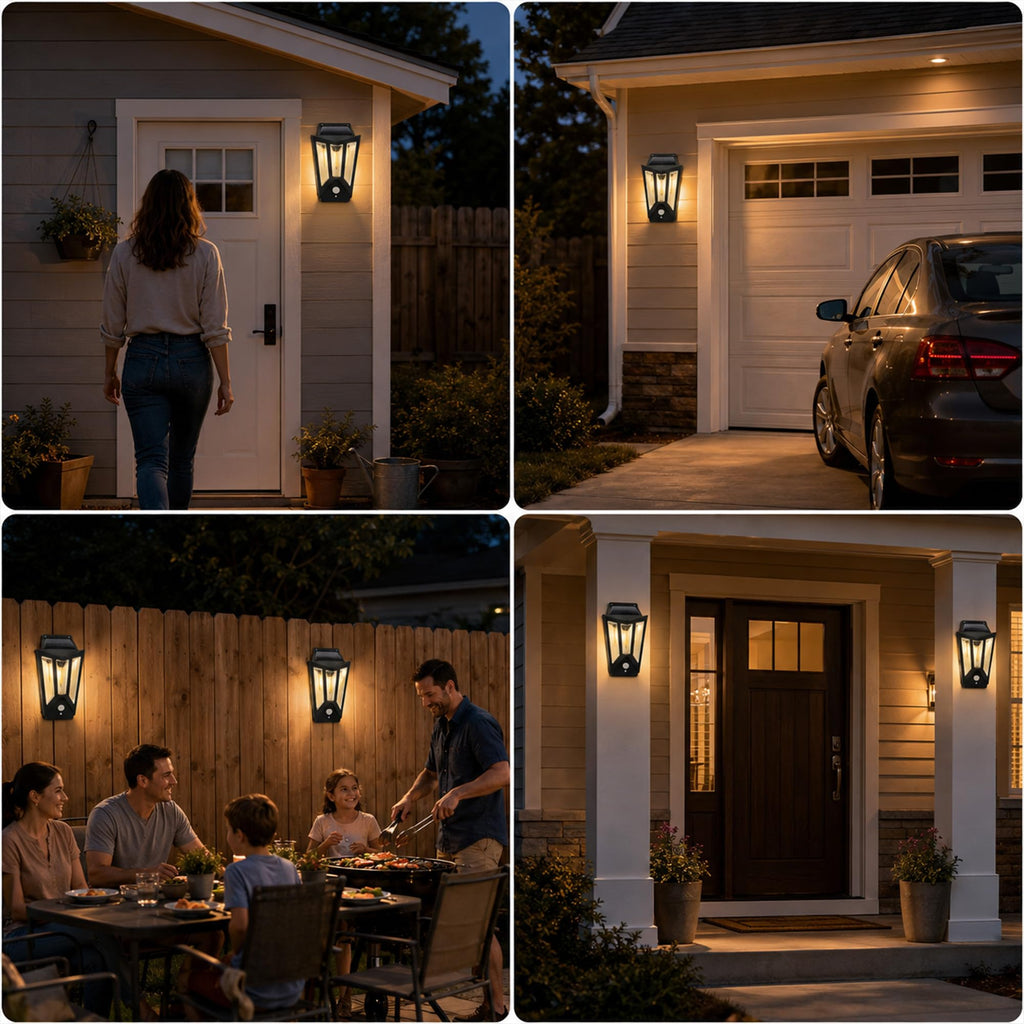 Solar Wall Lights Outdoor, Motion Sensor Dusk to Dawn Filament Wall Light