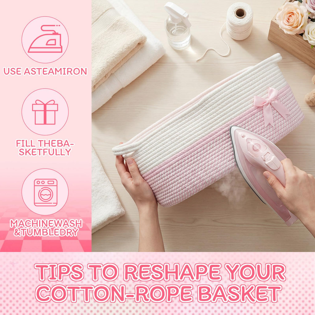 Large Woven Gift Basket Empty, Pink, Stripe
