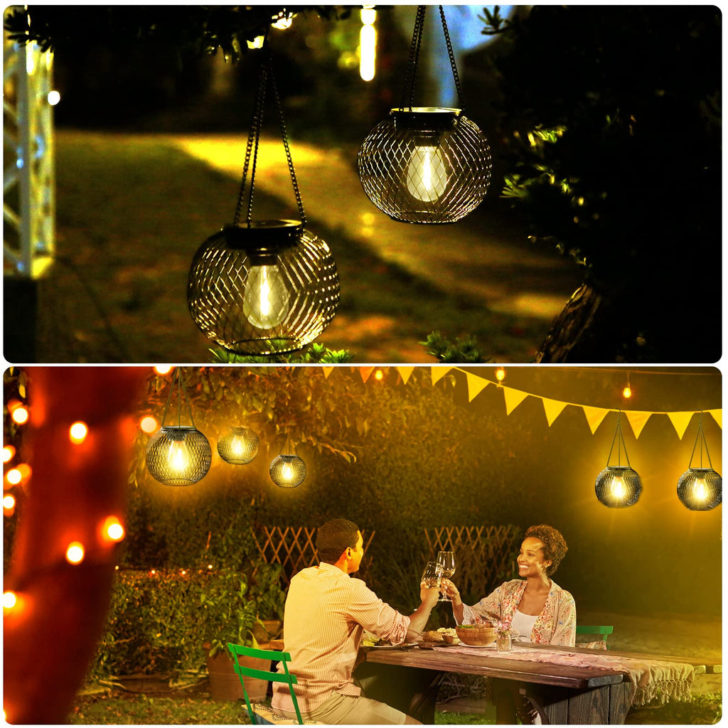 Solar Lantern Outdoor Waterproof, Hanging Solar Lights, 2 Pack, Black