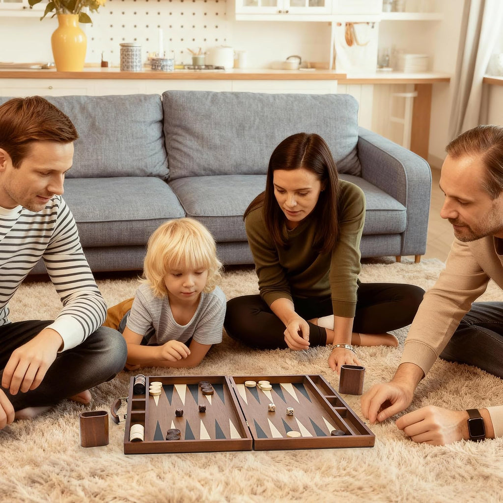 Sapele Wood Backgammon Board Game Set (18 Inches) for Adults and Kids - Classic Board Strategy Game - Portable