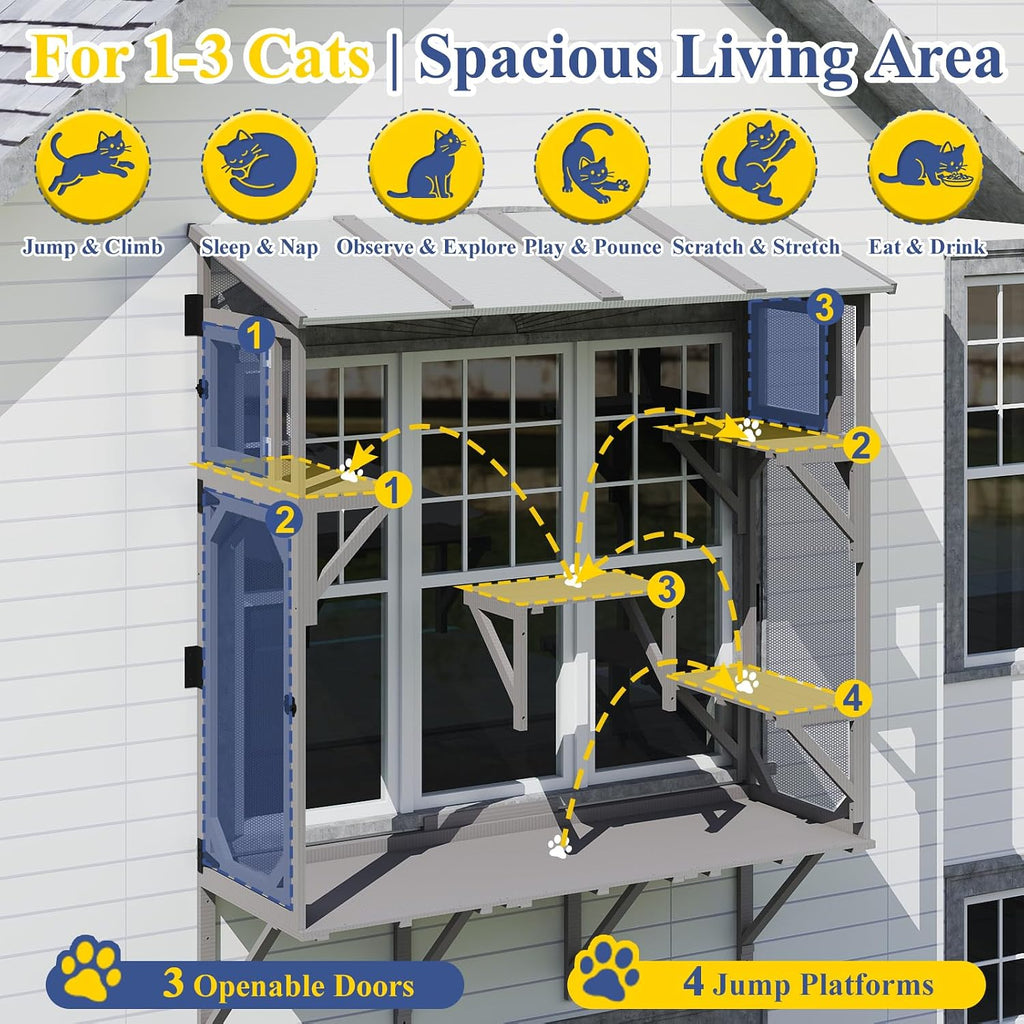 Large Window Catio for Indoor Cats, Multi-Level Cat Window Box