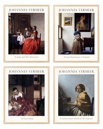 Set of 4 Baroque Art Framed Prints - 8x10 Wall Art Posters Reproduction Johannes Vermeer Artwork Wall Decor Living