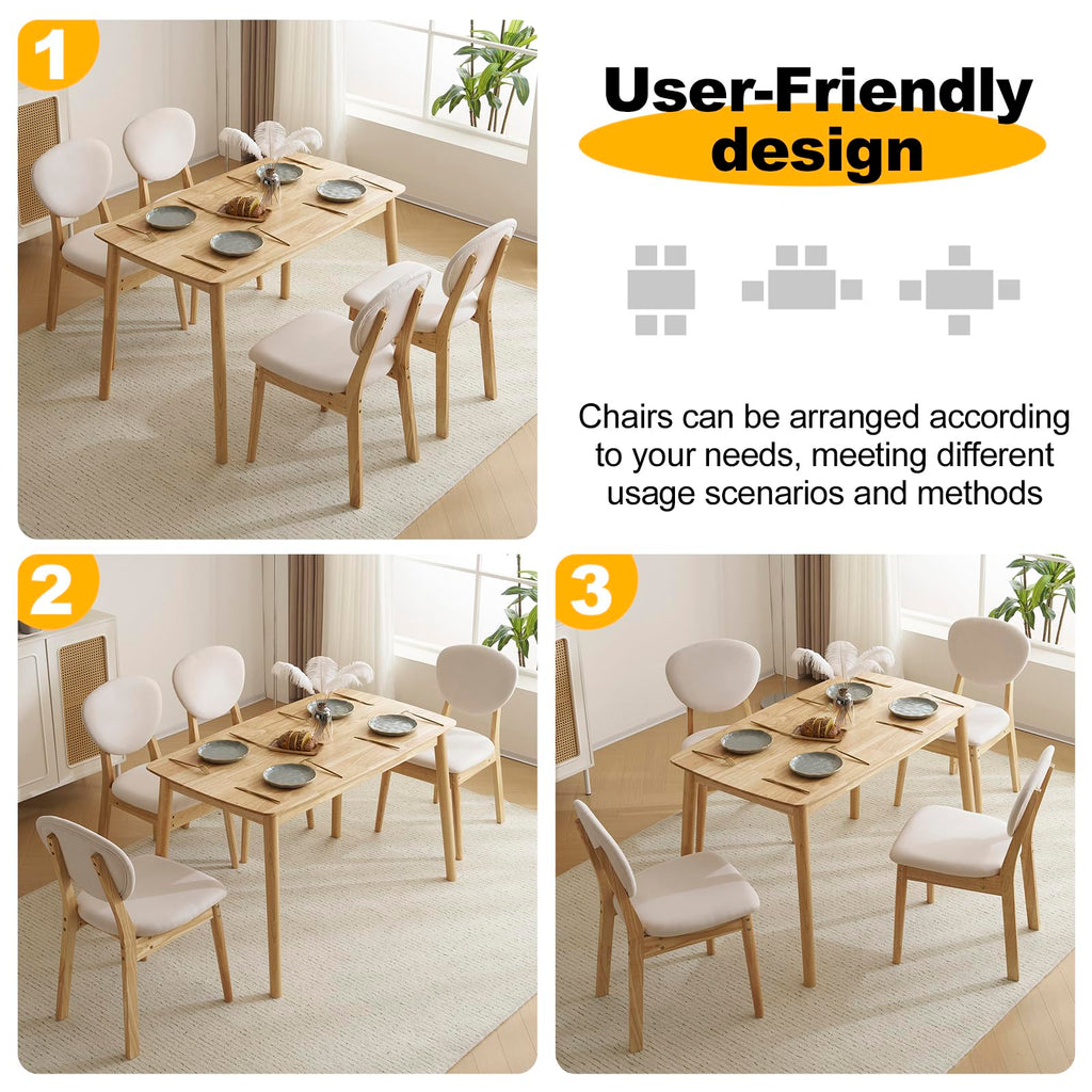 5-Piece Dining Table Set for 4, Solid Wood Frame, Nature
