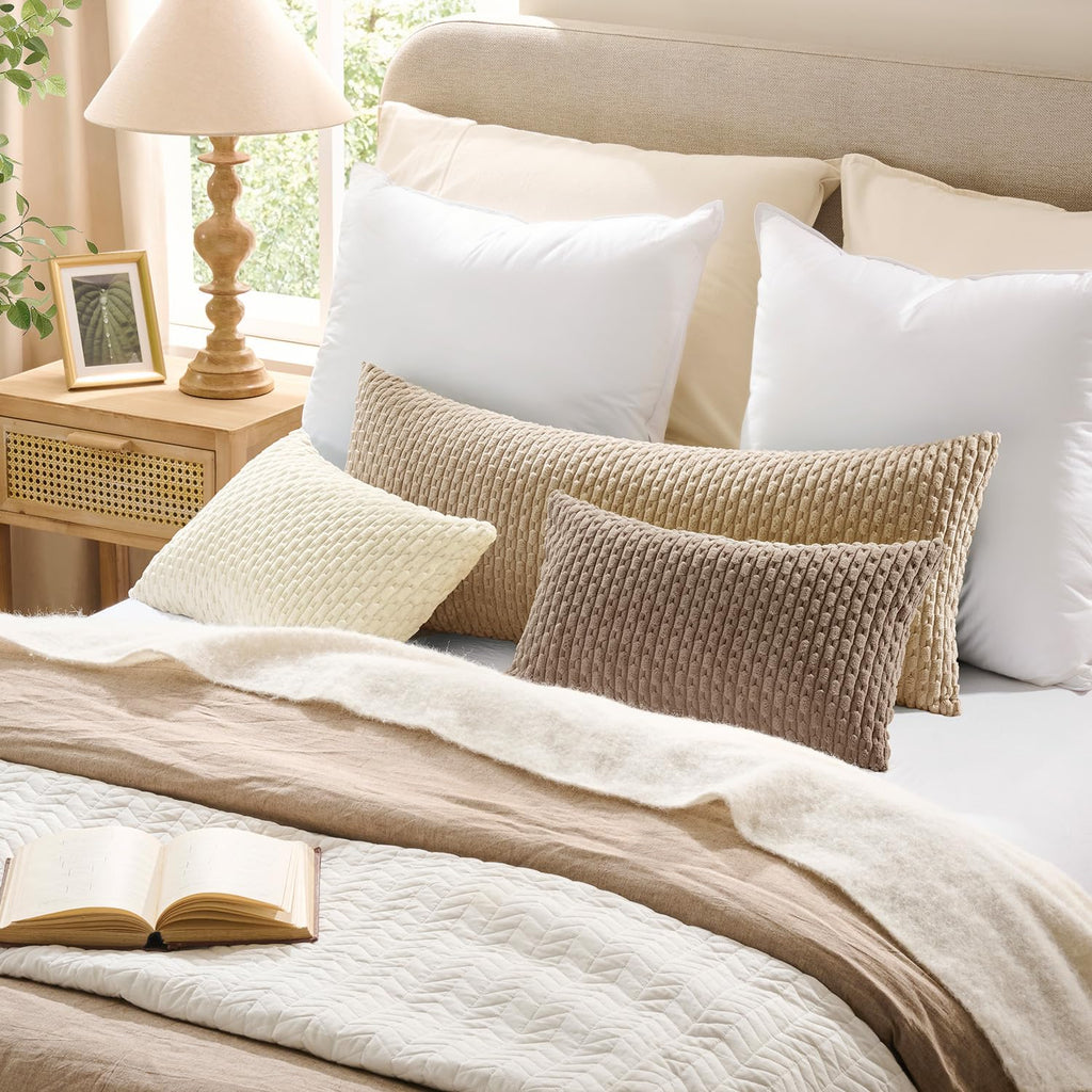 Soft Corduroy 24x24 Inch Pillow Covers 2 Pack, Light Brown