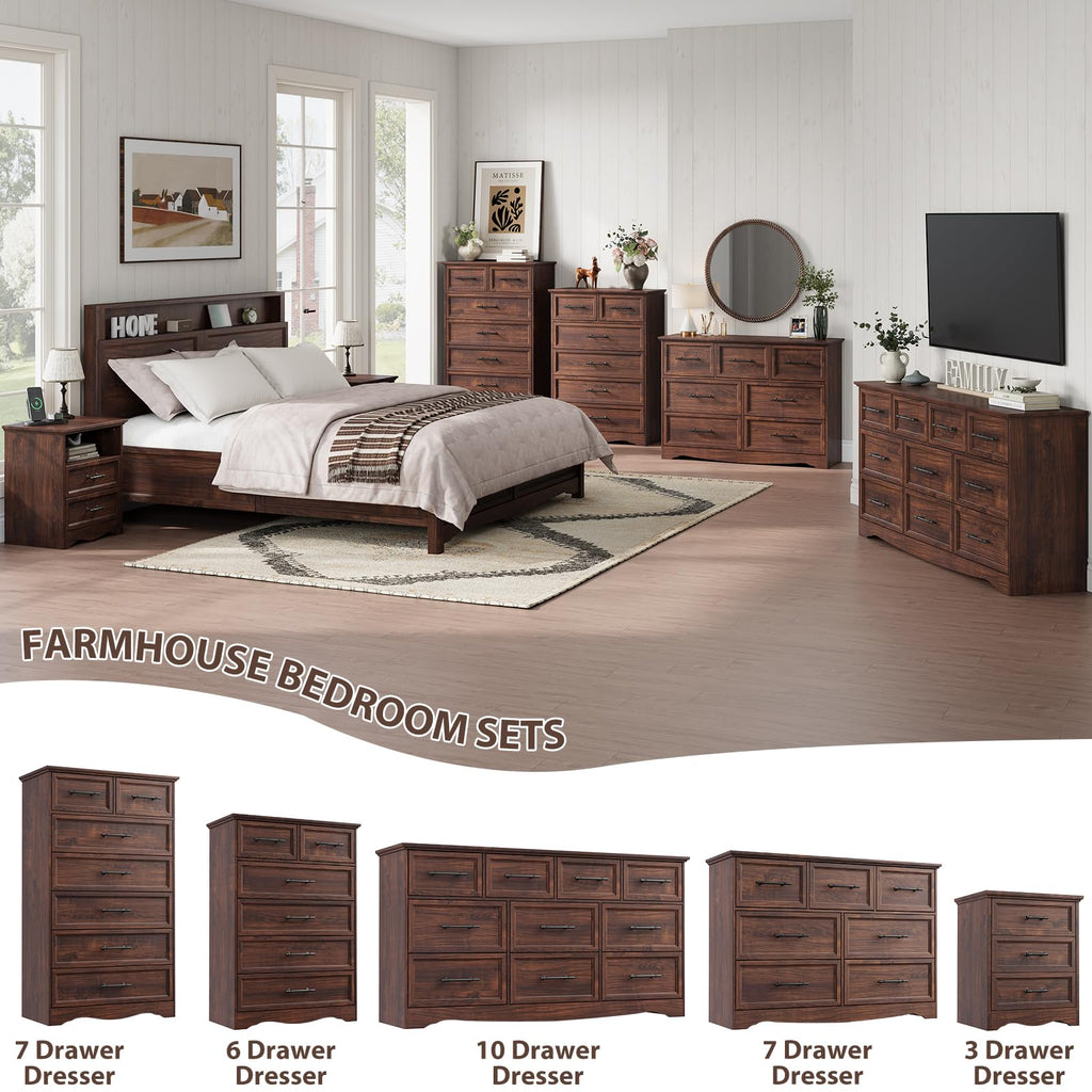 Walnut 7 Drawer Dresser, 52" Tall Chest of Drawers