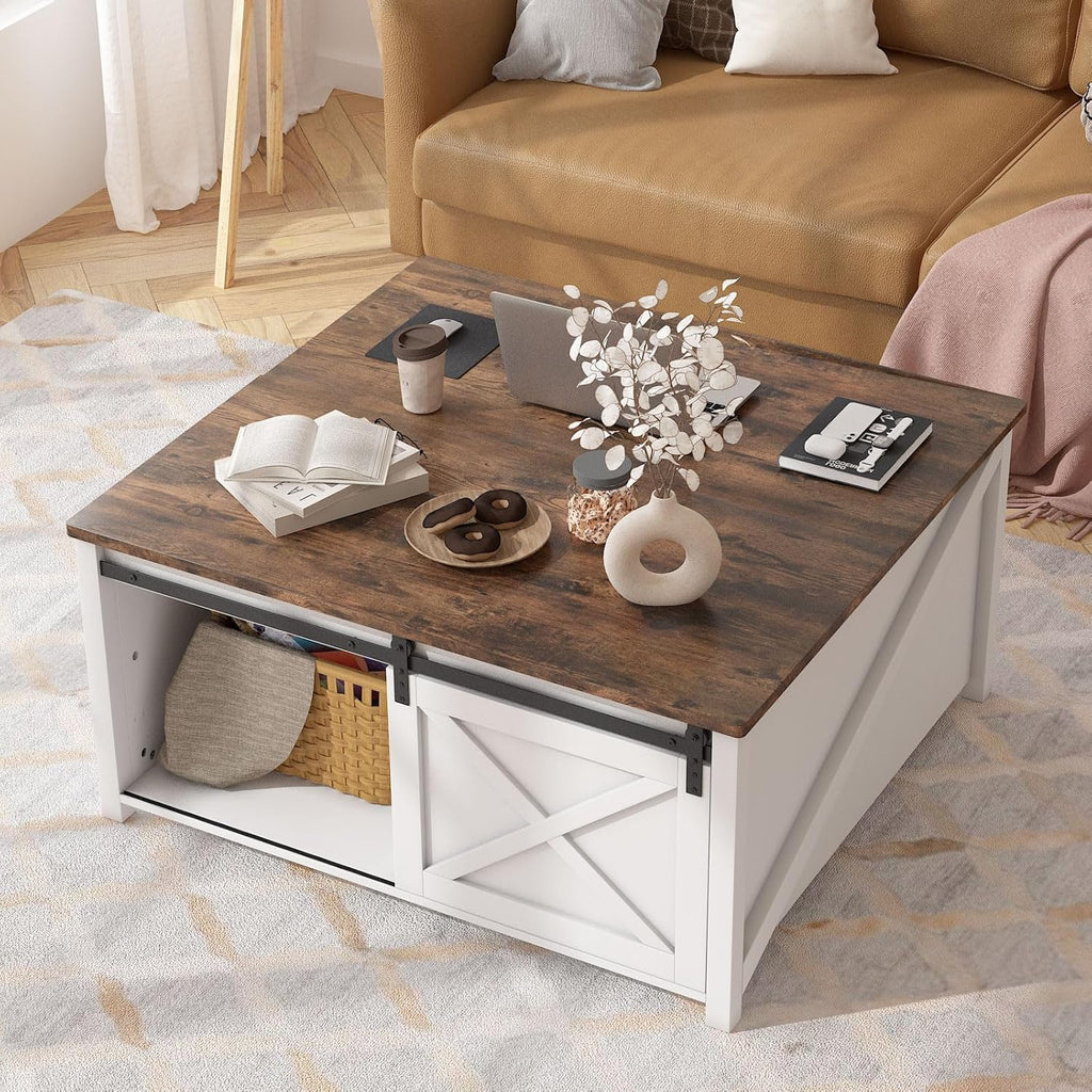 Lift Top Coffee Table with Storage, 31.5" Farmhouse Coffee Table