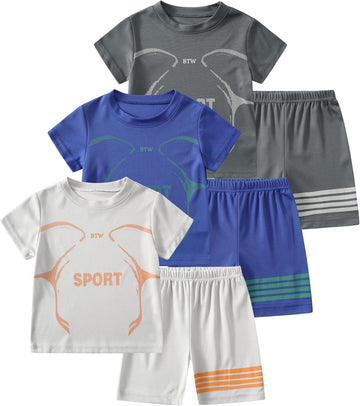 Boys Clothes Short Set 6 Piece Outfit Athletic T-Shirt and Quick Dry Shorts Kids Summer Clothing Set