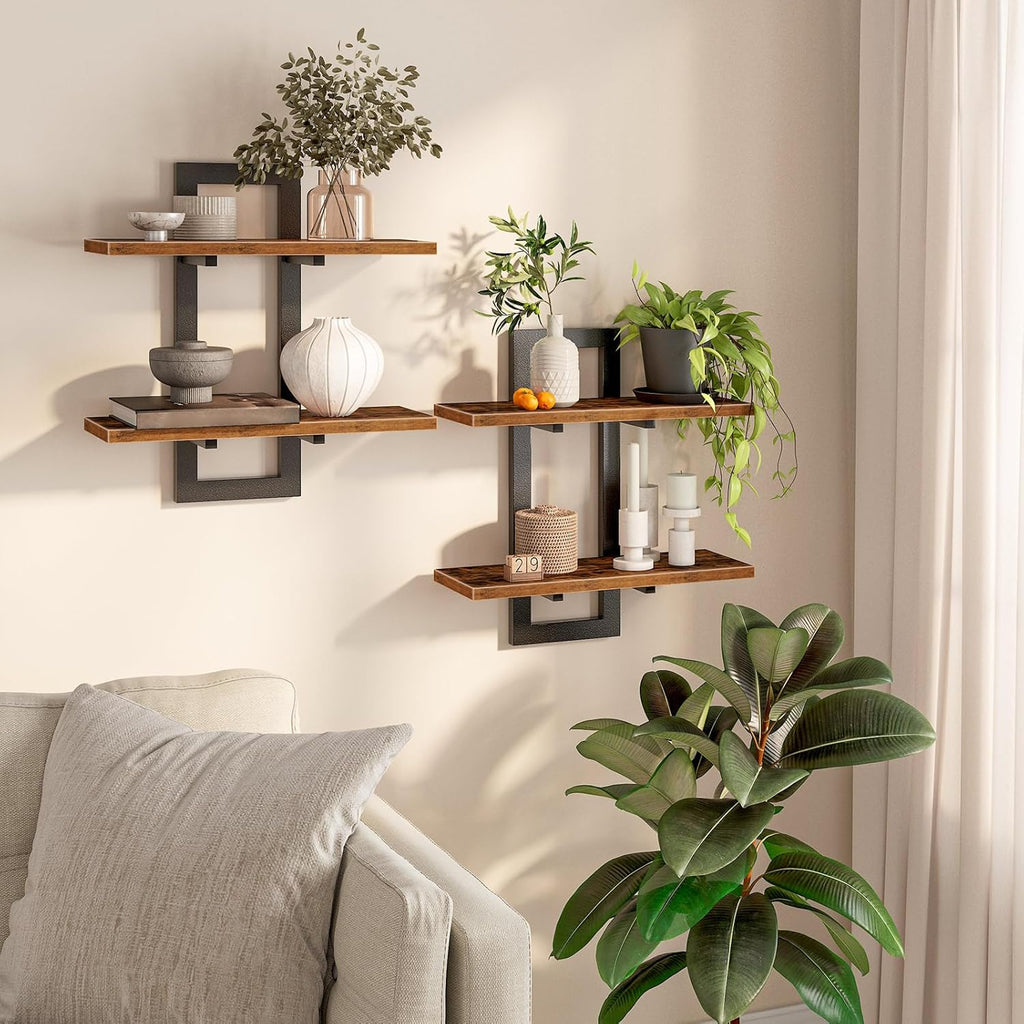 Floating Shelves for Wall, 15" Wall Shelf Set of 2, Wall Mounted Storage Shelves 2-Tier, Hanging Bathroom Shelves