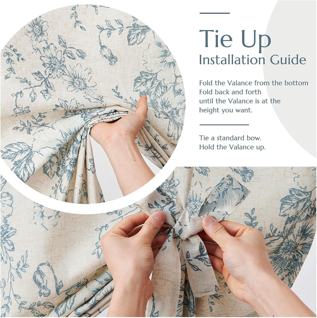Tie Up Curtain Double Layer Linen Roman Shades Valance Curtain Floral for Bathroom Window Living Room Cafe Farmhouse