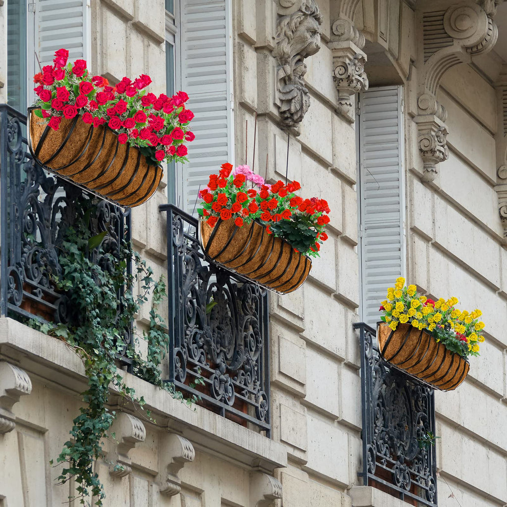 2 Pieces Railing Planter Boxes, 36 Inches Window Box Planters with Coco Liner and Adjustable Brackets for Deck Porch