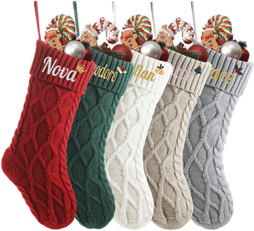 Stockings with Embroidered Name 18" Large Customized Stockings for Fireplace Hanging Decoration,Knitted Xmas - Set of 4