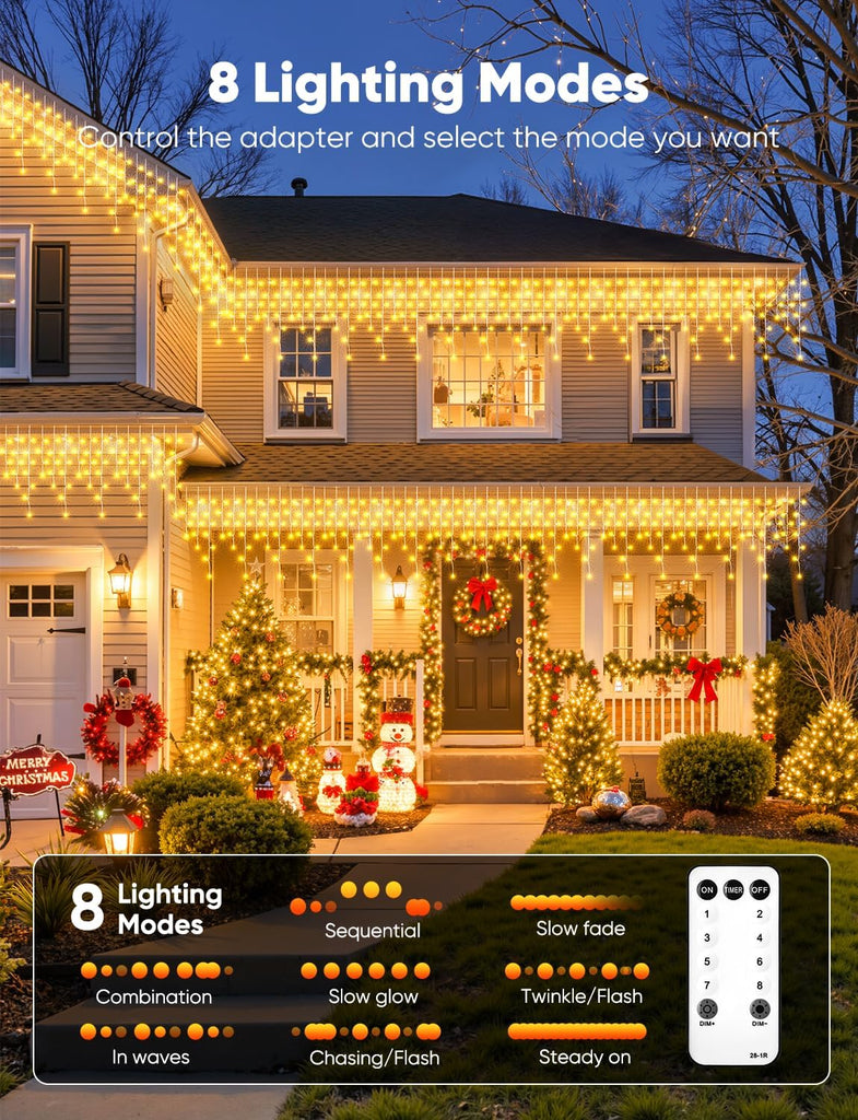Icicle Lights for Outside, 40FT Icicle Christmas Lights Outdoor