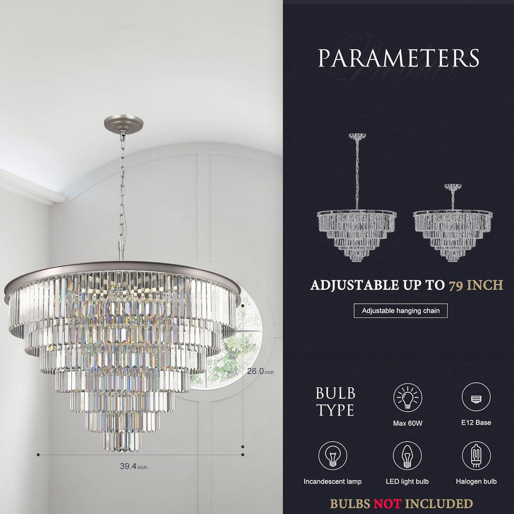 Inspired Odeon Style Nickel Crystal 7-Tier Modern Chandelier W39" - A107-B09J8M66QZ
