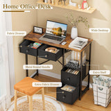 Small Computer Desk with 4 Fabric Drawers, Simple Writing Desk, Compact Study Desks for Small Spaces, Kids Desk Study
