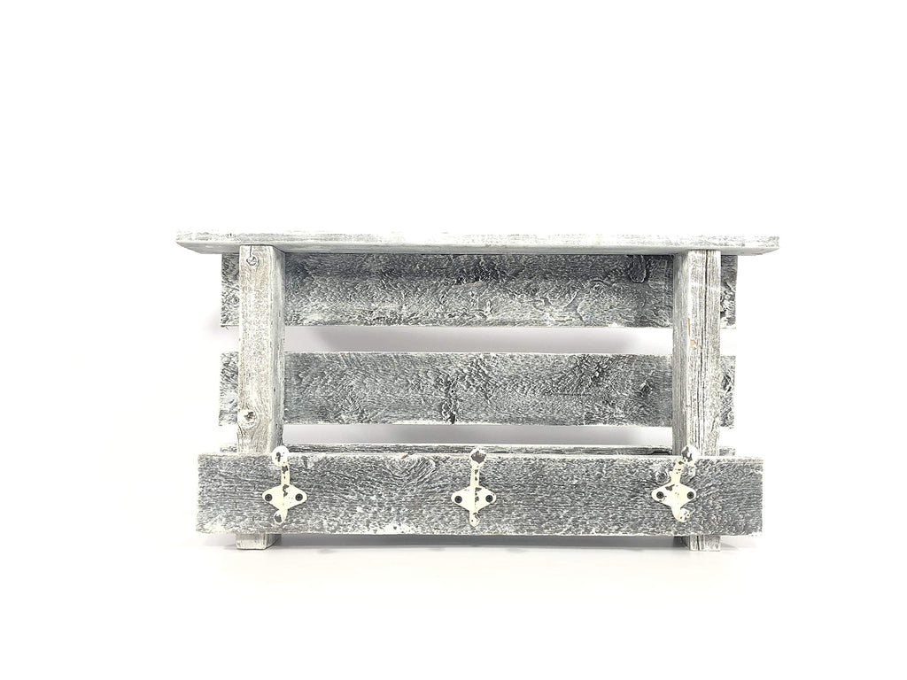 LLC Rustic Wood Farmhouse Shelf with Hooks White Wash