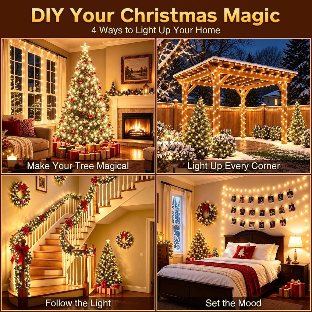 203FT 600LED Outdoor Fairy Lights Plug in Warm White Christmas Decor