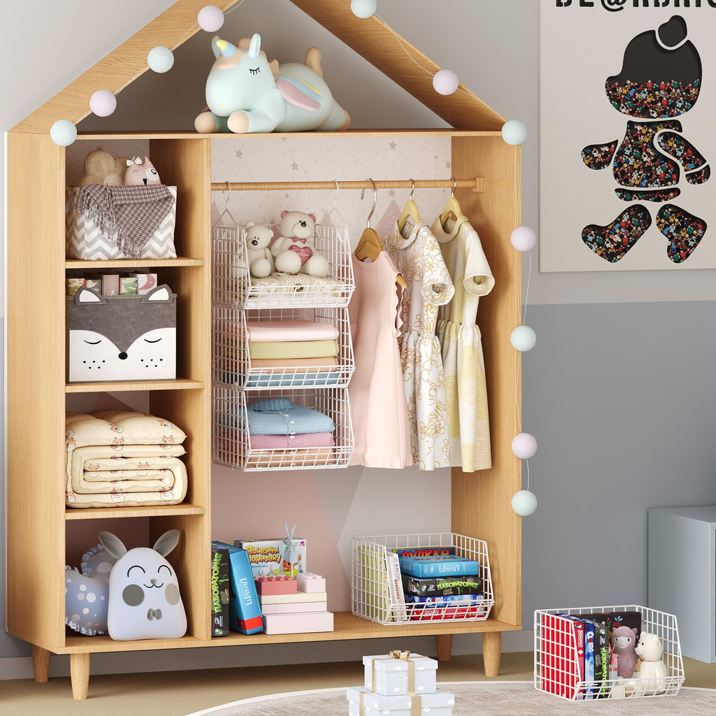 4 Tier Closet Hanging Organizer Foldable Dorm Closet Organizer White