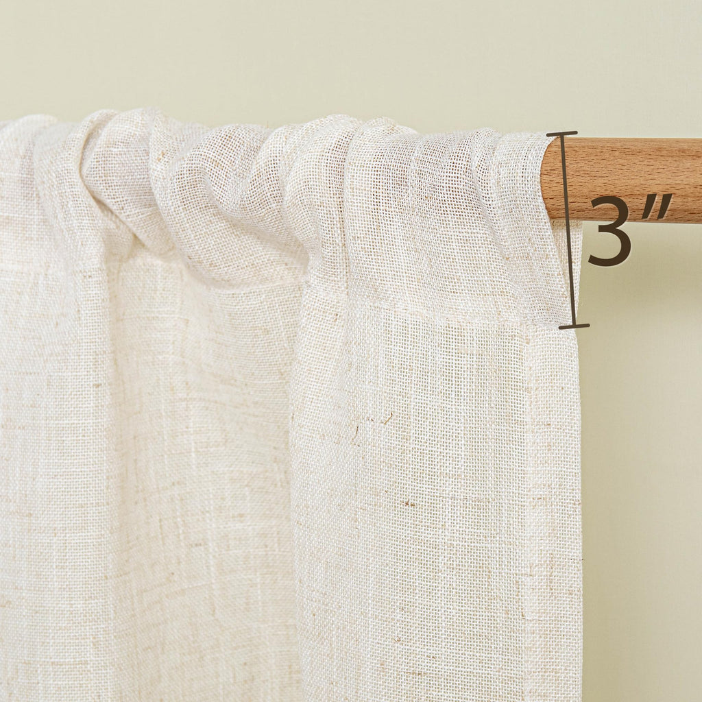 Kitchen Semi Sheer Linen Curtains 24 Inch Long, Light Filtering Window Panels Rod Pocket Valance Neutral Drapes for
