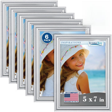 5x7 Picture Frames, Silver, 6 Pack, Contemporary, Inspirations