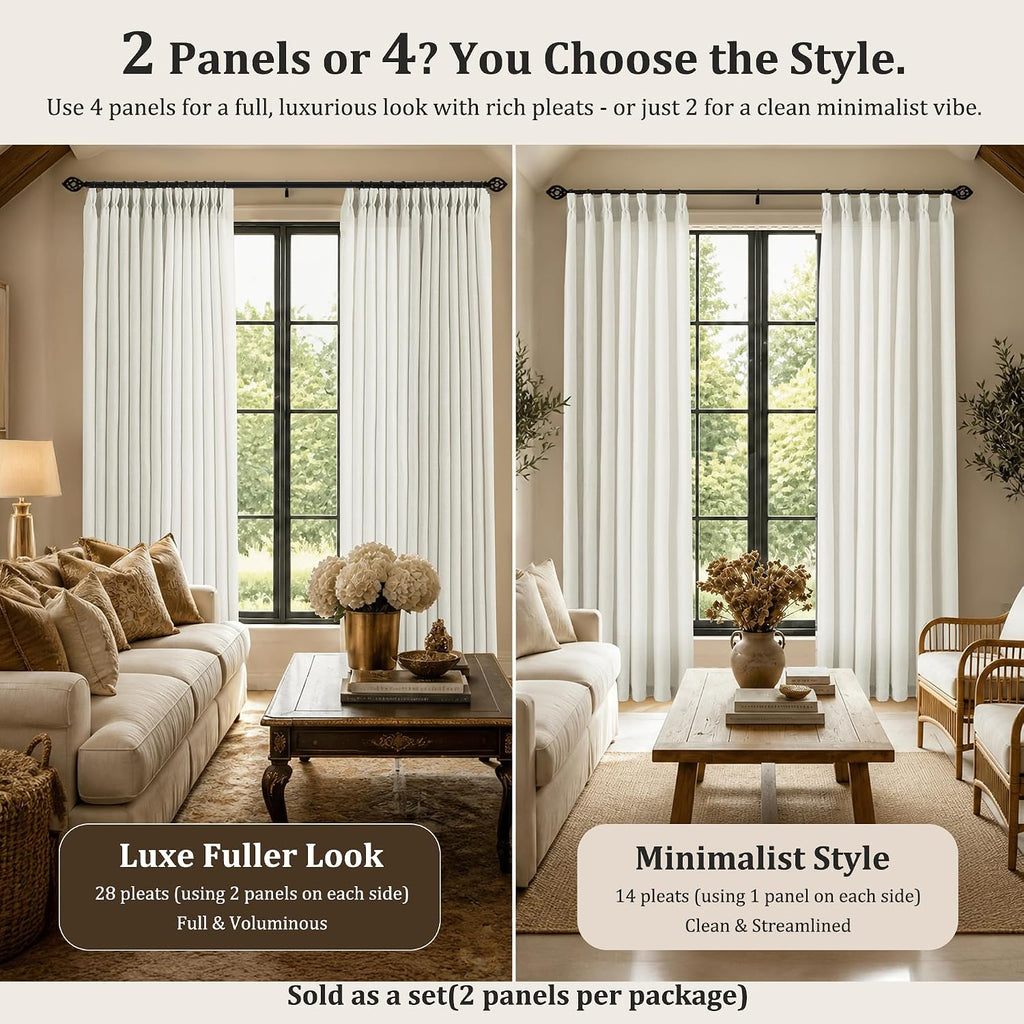 Pinch Pleated Linen Curtains 96 Inch, 2 Panels Premium 400GSM Memory Trained Semi Sheer Light Filtering Window Drapes