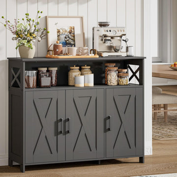 Farmhouse Coffee Bar Cabinet, Kitchen Storage Cabinet, Black