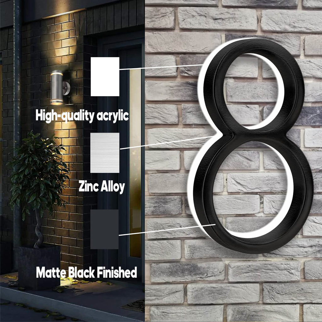 Backlit LED Home Address Numbers, 8 Inch House Numbers, Stainless Steel Hand-Polished Waterproof Address Signs