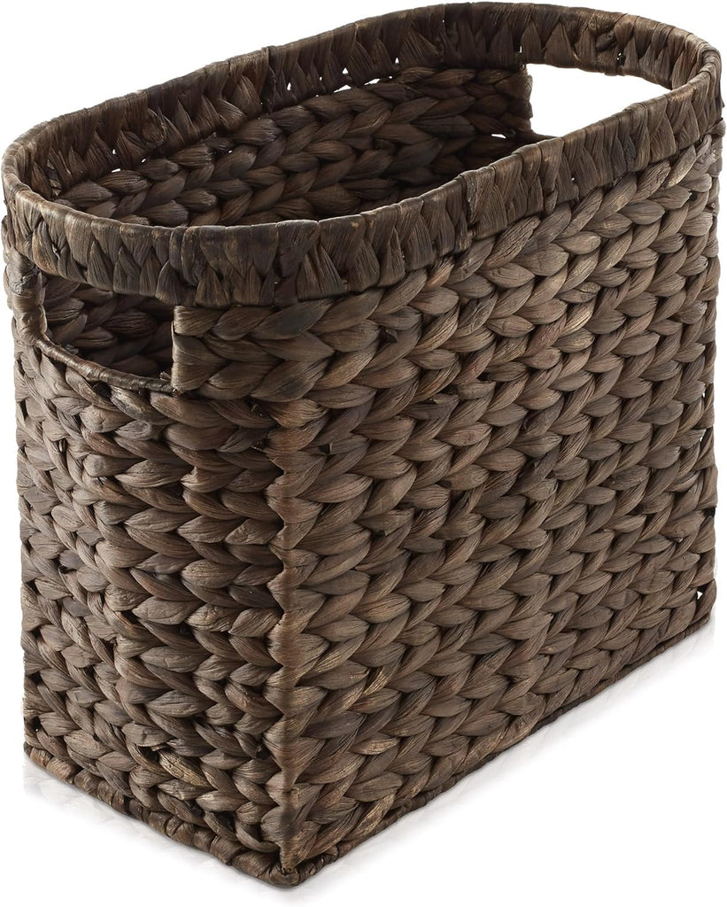 Woven Magazine Holder with Handles, Espresso Dark Brown - Water Hyacinth Storage Basket