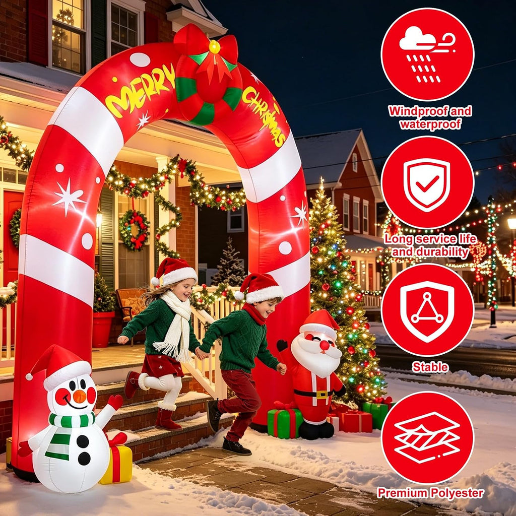 10FT Tall Christmas Inflatable Snowman and Santa Arch Decoration