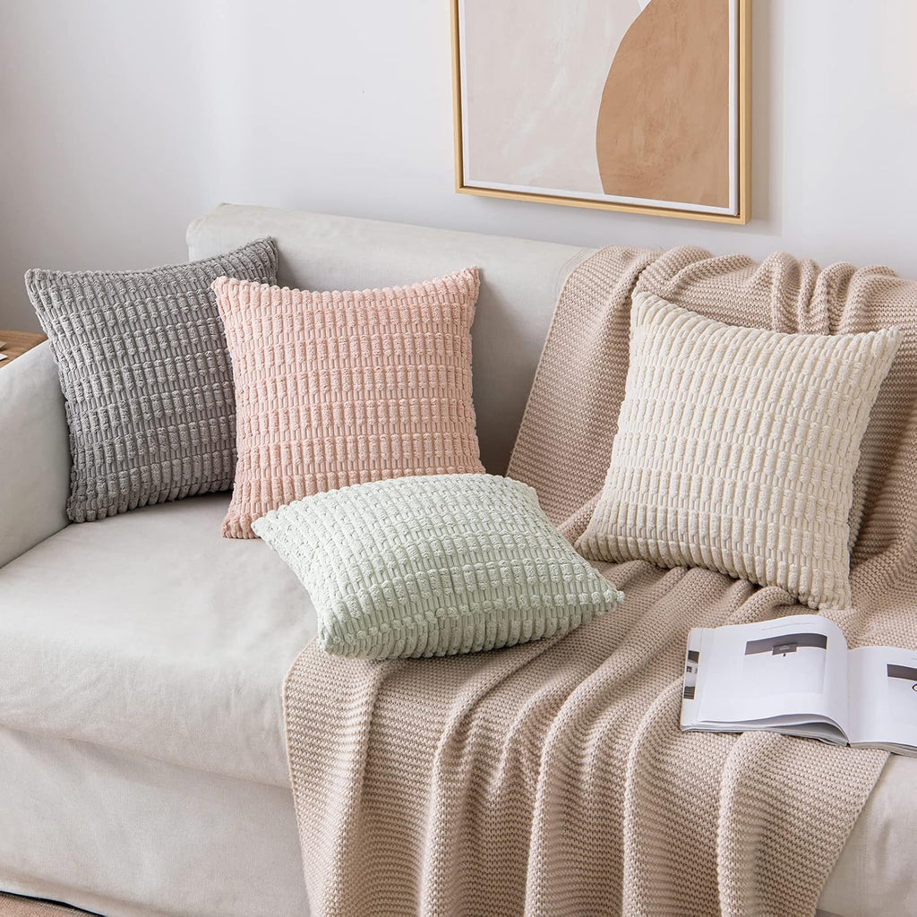 Pack of 2 Corduroy Decorative Lumbar Throw Pillow Covers 20x12 Inch Soft Boho Striped Pillow Covers Modern Farmhouse