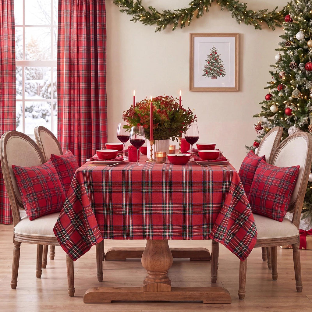 Christmas Checkered Tablecloth Rectangle, Red, 54 x 80 Inch, 6ft
