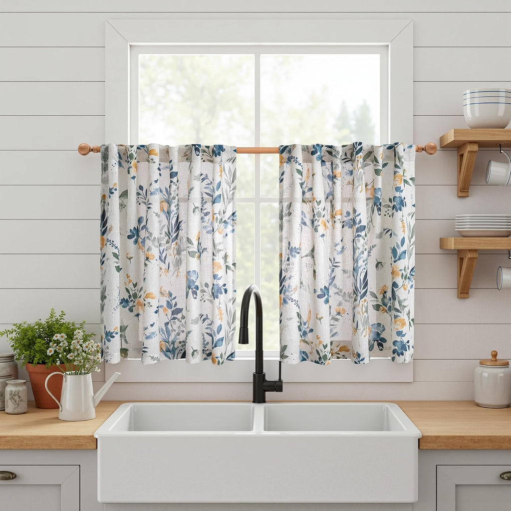 Flax Linen Sheer Curtains 54 Inch Length 2 Panels Teal
