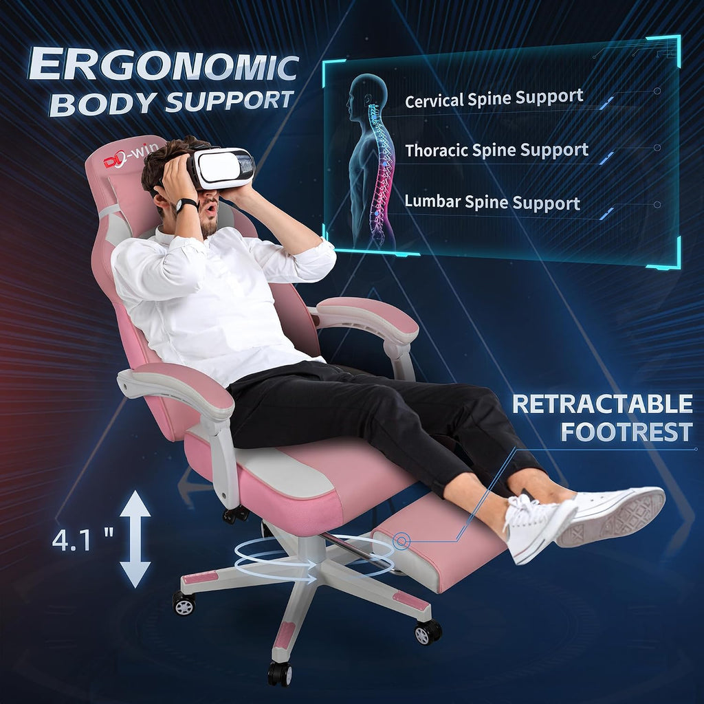 Gaming Chair with Footrest & Lumbar Support, Ergonomic Racing Style Computer Chair, 360° Swivel Height Adjustable