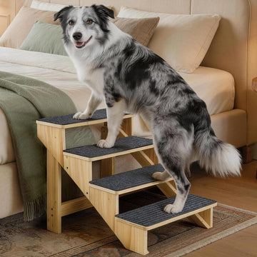 4-Step Dog Stairs for Large Dogs, Solid Wooden Dog Steps for Beds/Couch with Carpet, 19 Inches Anti-Slip Pet Stairs