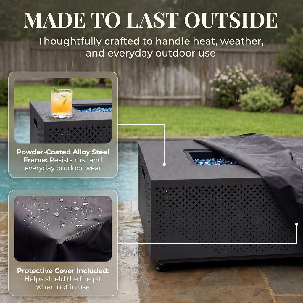 42" LED Rectangle Propane Fire Pit Table, Natural Gas Firepit