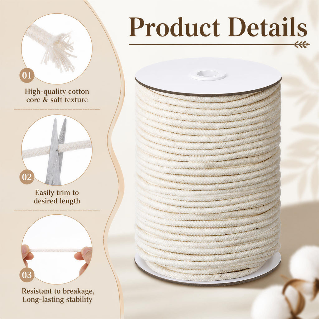 5/32" Piping Cord for Sewing,55 Yards Beige Soft Cotton Welt Cord