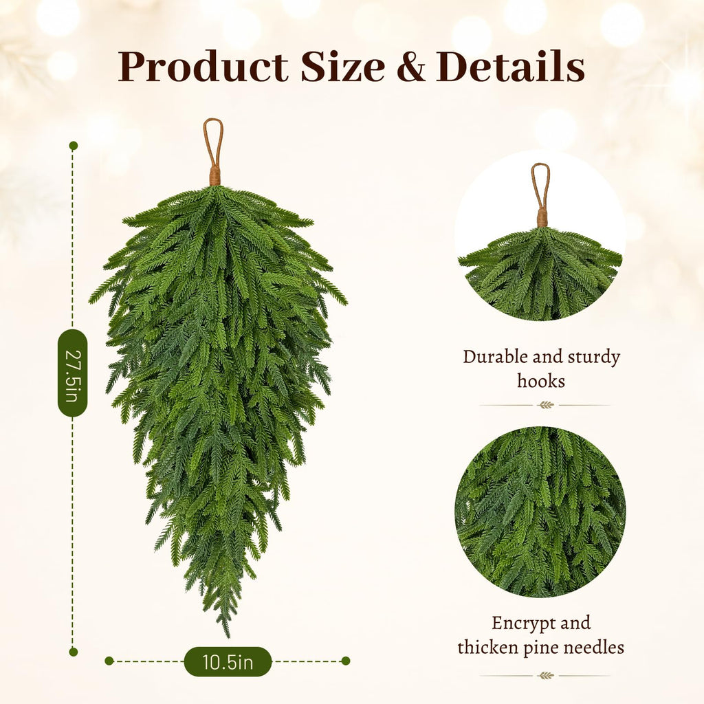 2 Pcs Christmas Teardrop Swag, 28" Norfolk Pine Teardrop Door Swag