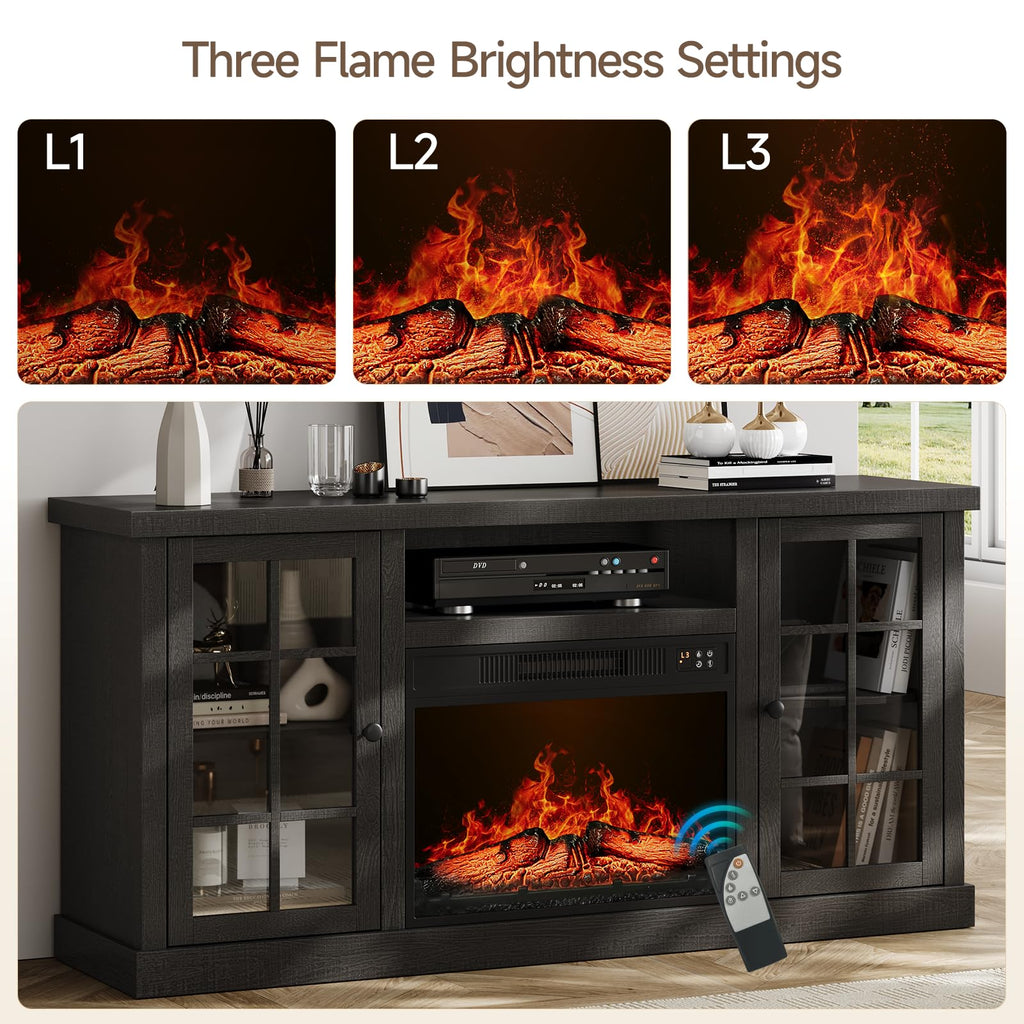 59 Inch with 23" Electric Fireplace, Black