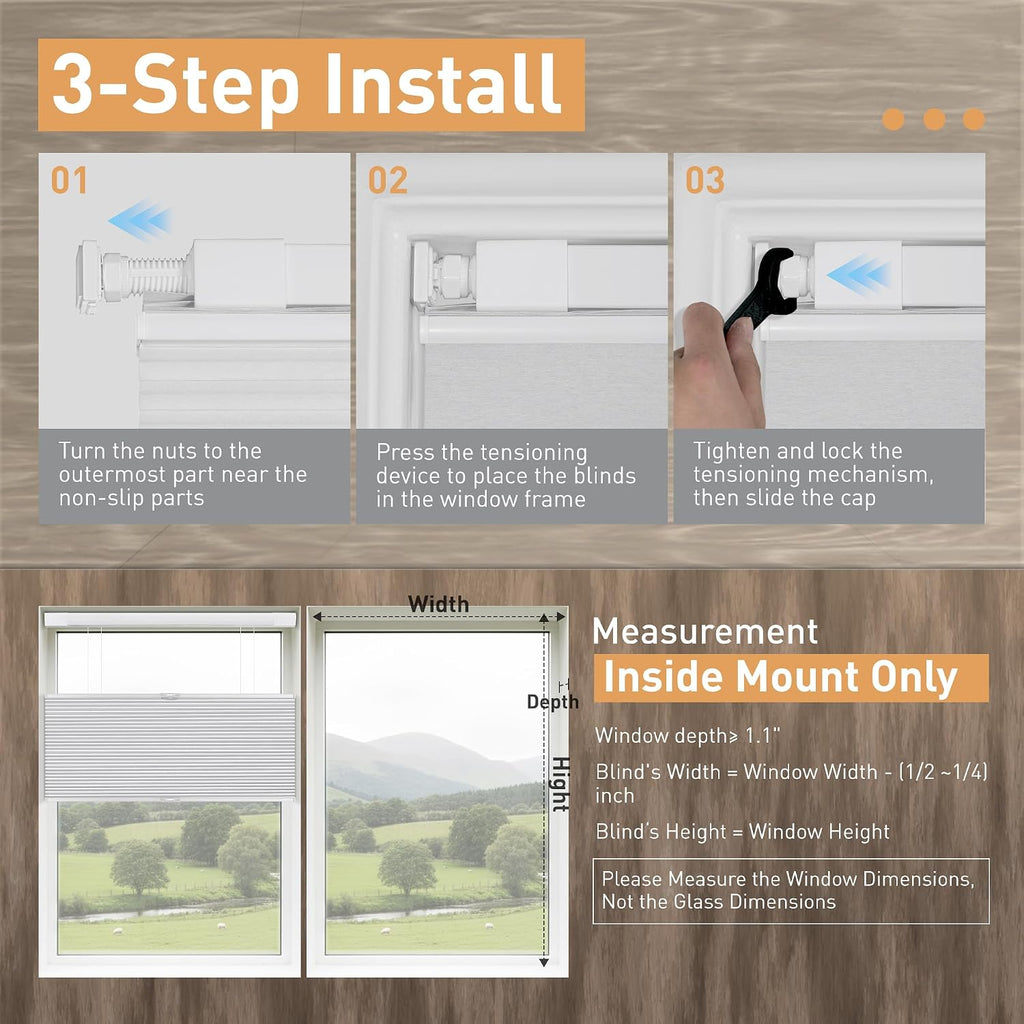 No Drill Top Down Bottom Up Blackout Cellular Shades | Get Privacy & Adjust Light, 3 Steps to Install, 1.1 Inch