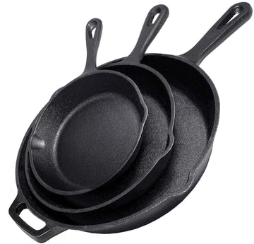 Cast Iron Skillet 3-Piece Set - 12", 10", 8" Heavy-Duty Professional Restaurant Chef Quality Pre-Seasoned Pan