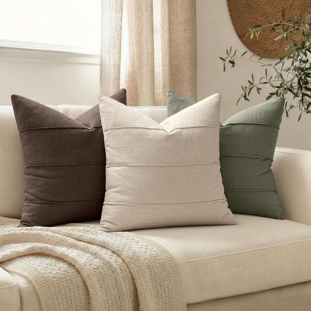 Fall Decorative Linen Throw Pillow Covers 18x18 Brown Striped