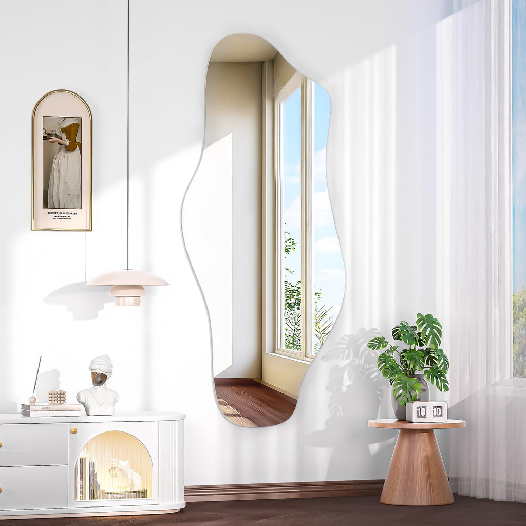 48"x22" Irregular Wall Mirror Frameless Asymmetrical Mirror for Wall