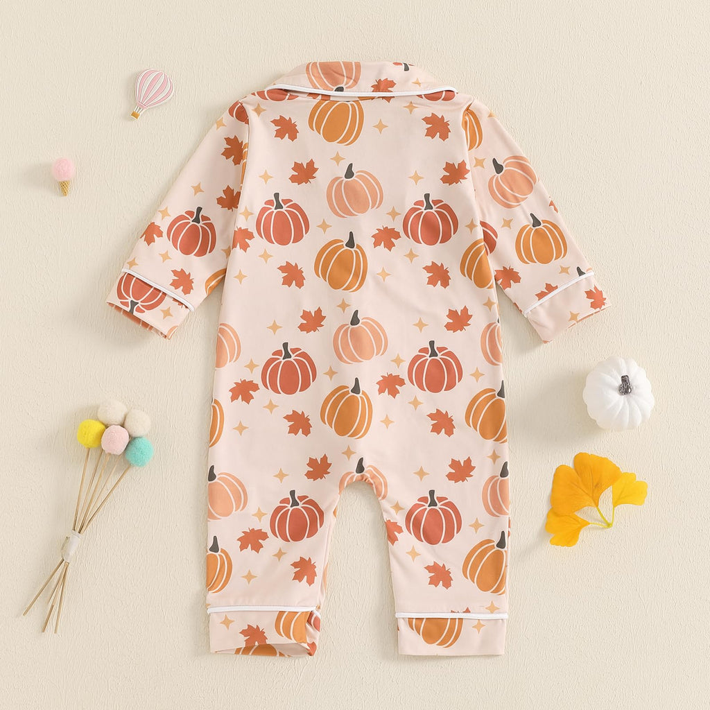Baby Girl Button Down Pajamas Romper One-Piece Jumpsuit Long Sleeve Sleeper Infant Sleepwear (Pumpkin&Yellow, 0-3